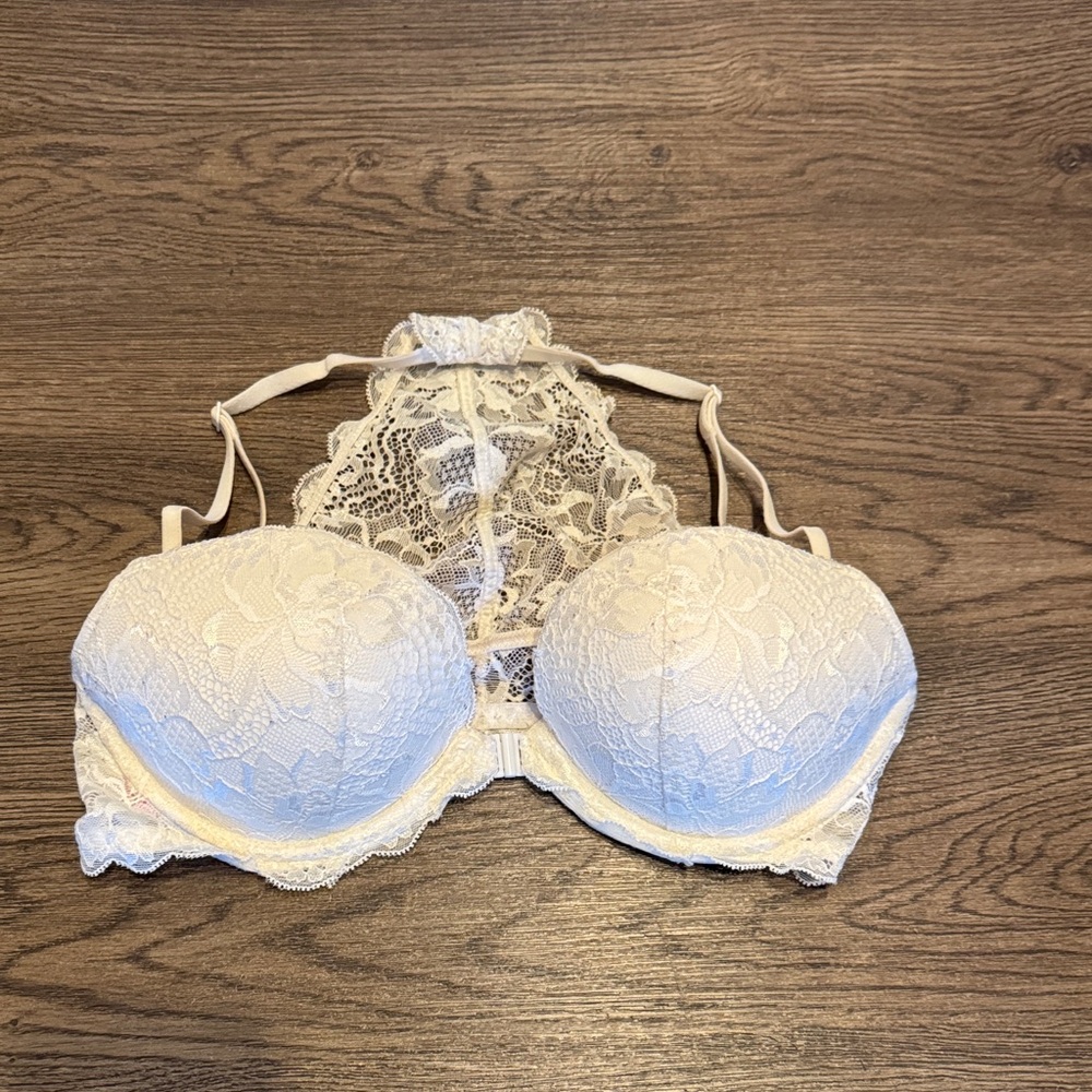 Victoria’s Secret PINK Lace Push-Up Racerback Bra 34C White/Pink